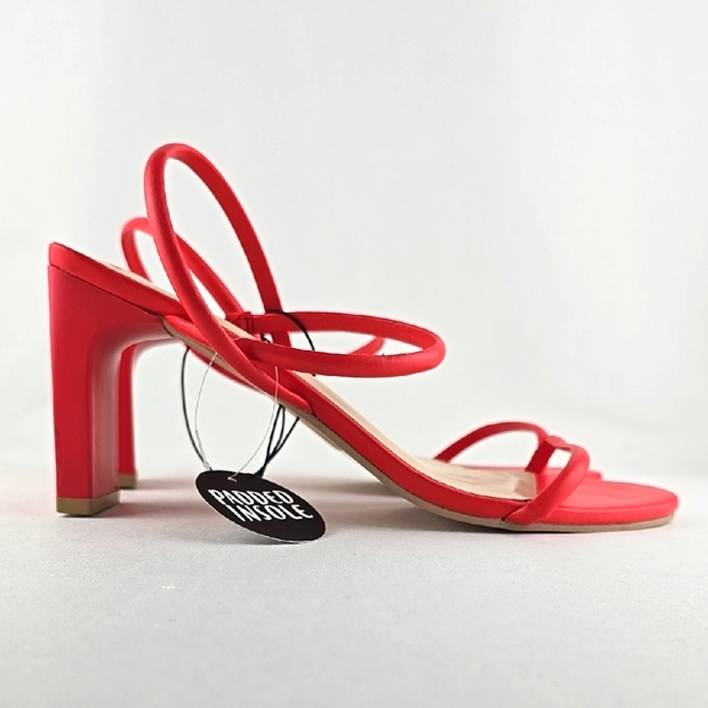 Streetwear Society Women's Vibrant Red Strappy Thin‎ Profile Heeled Sandals Sz 9